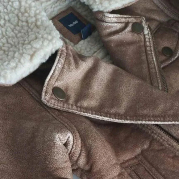 Baby Gap Brown Faux leather Sherpa moto  jacket - Picture 1 of 6